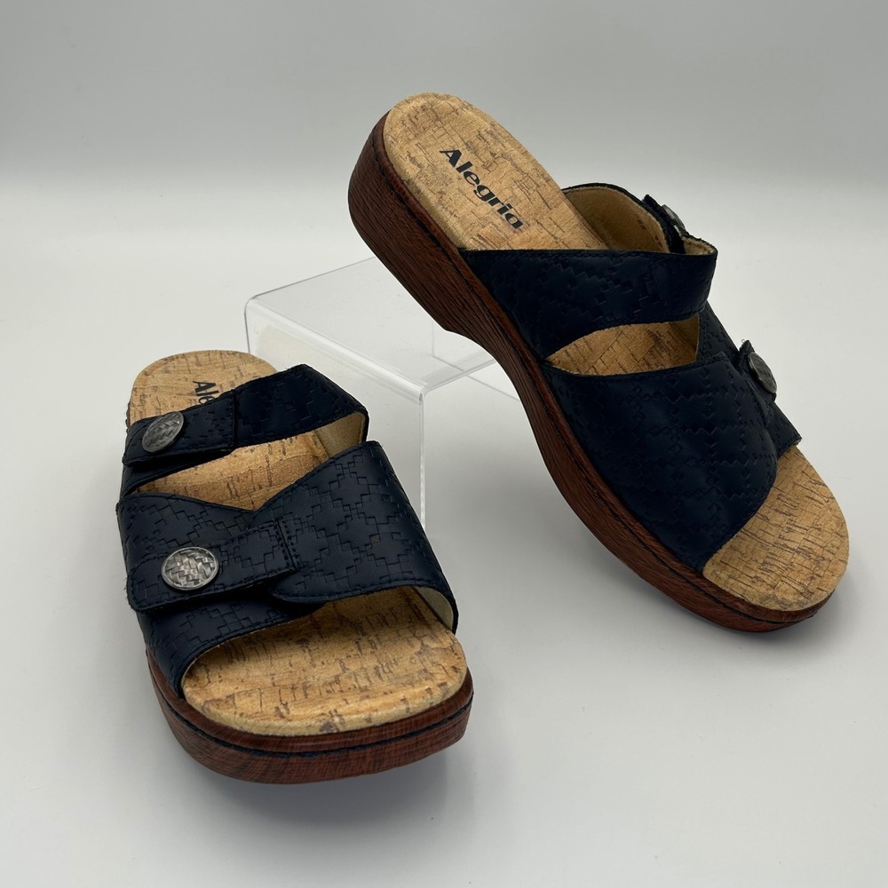 Alegria Krystal Navy Blue Sz 9 Ergonomic Textured Rocker Platform Slide Sandals